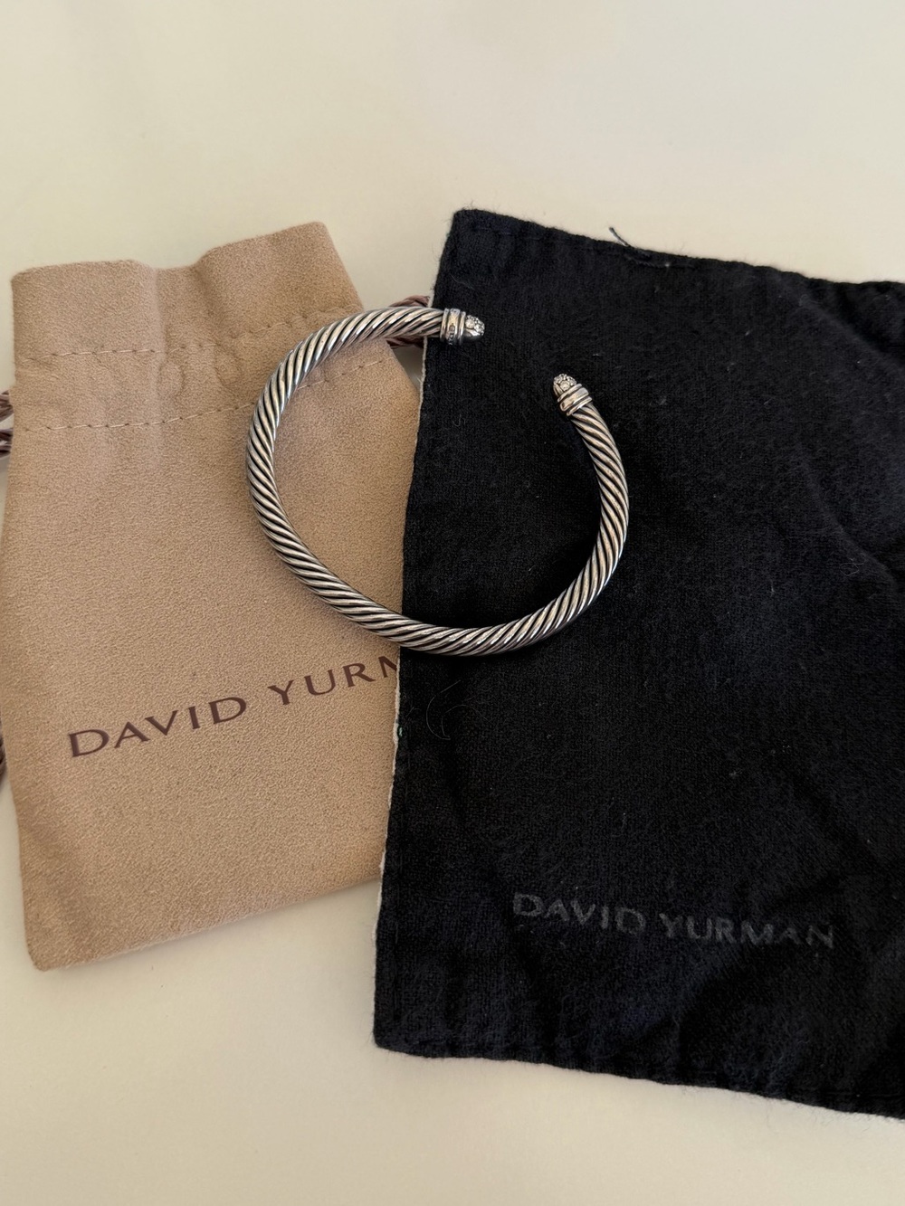 David Yurman Classic Cable Cuff Bracelet 0.26ct Pavé Diamond Sterling Silver 5mm